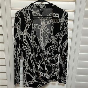INC International Concepts Black and White Chain Pattern Blouse